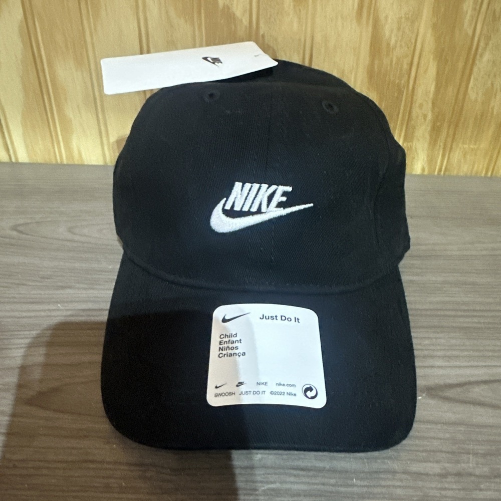 Nike Swoosh Black White Logo 8A2902-023 Child Youth Adjustable Baseball Cap Hat